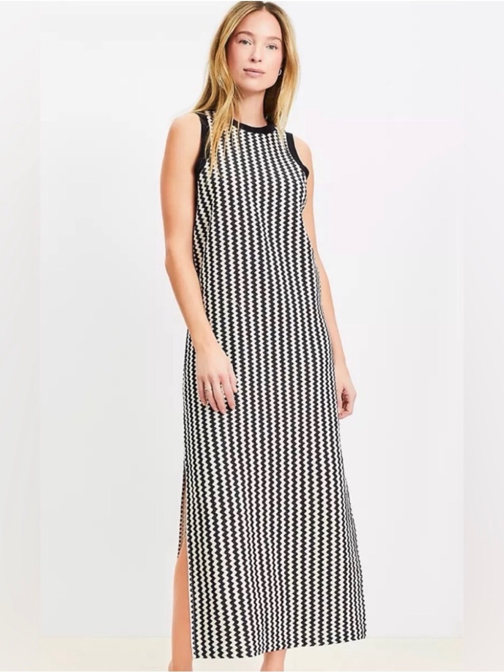 LOFT Black and White Zigzag Sleeveless Maxi Dress